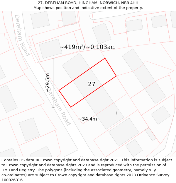 27, DEREHAM ROAD, HINGHAM, NORWICH, NR9 4HH: Plot and title map