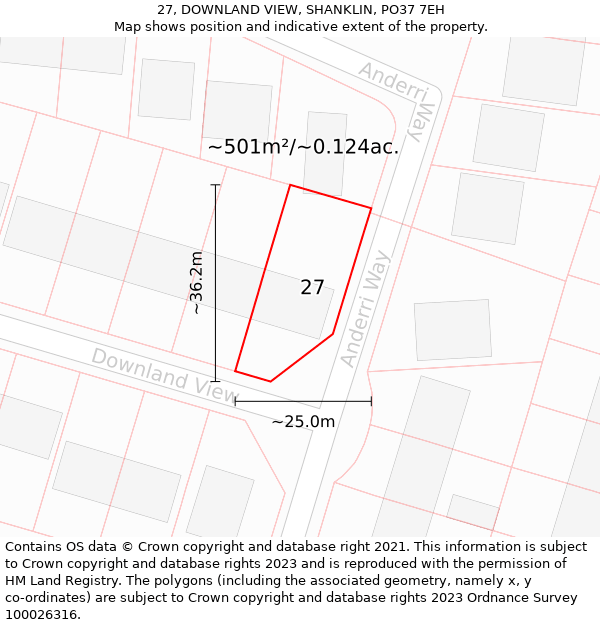 27, DOWNLAND VIEW, SHANKLIN, PO37 7EH: Plot and title map