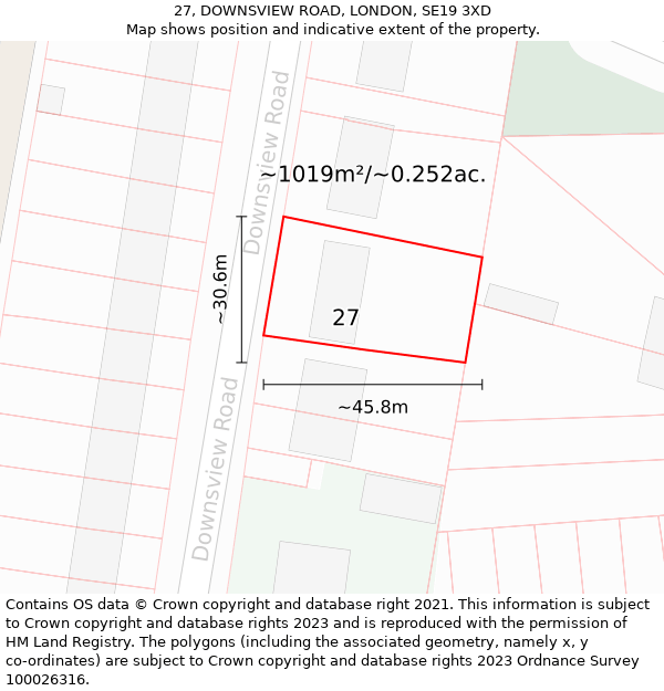 27, DOWNSVIEW ROAD, LONDON, SE19 3XD: Plot and title map