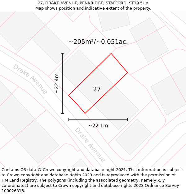 27, DRAKE AVENUE, PENKRIDGE, STAFFORD, ST19 5UA: Plot and title map