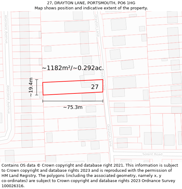 27, DRAYTON LANE, PORTSMOUTH, PO6 1HG: Plot and title map