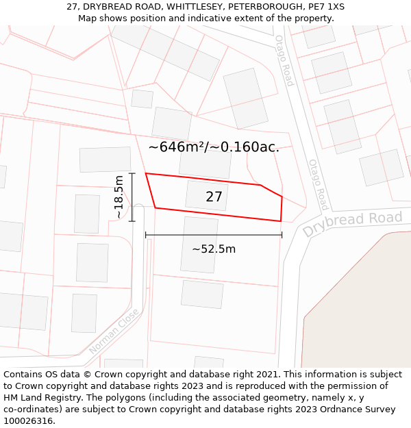 27, DRYBREAD ROAD, WHITTLESEY, PETERBOROUGH, PE7 1XS: Plot and title map