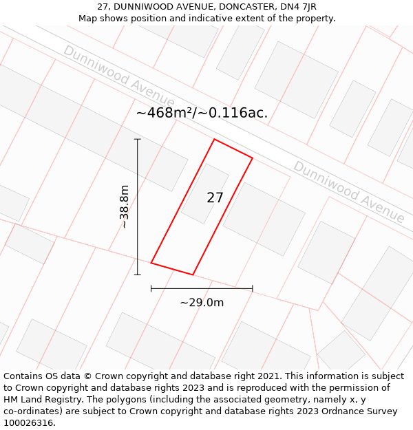 27, DUNNIWOOD AVENUE, DONCASTER, DN4 7JR: Plot and title map