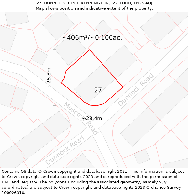 27, DUNNOCK ROAD, KENNINGTON, ASHFORD, TN25 4QJ: Plot and title map