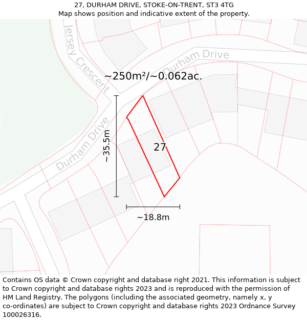 27, DURHAM DRIVE, STOKE-ON-TRENT, ST3 4TG: Plot and title map