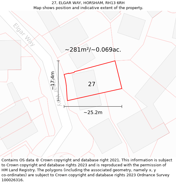 27, ELGAR WAY, HORSHAM, RH13 6RH: Plot and title map