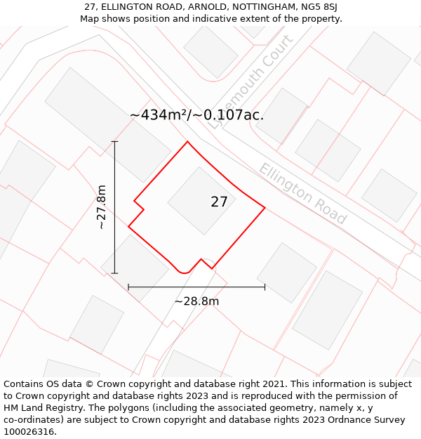 27, ELLINGTON ROAD, ARNOLD, NOTTINGHAM, NG5 8SJ: Plot and title map