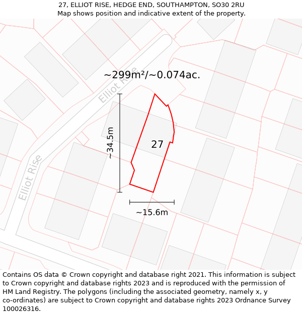 27, ELLIOT RISE, HEDGE END, SOUTHAMPTON, SO30 2RU: Plot and title map