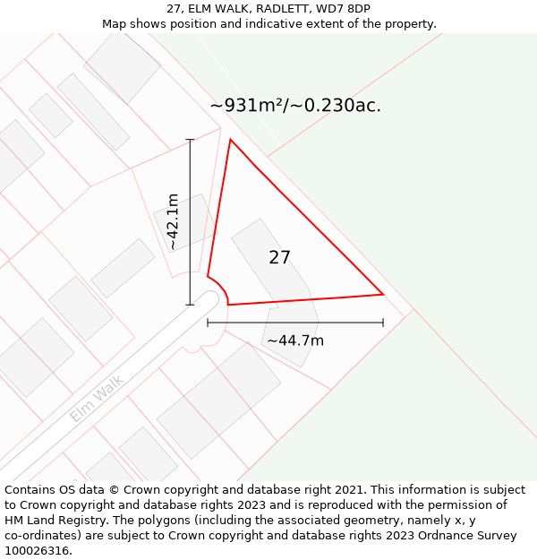 27, ELM WALK, RADLETT, WD7 8DP: Plot and title map