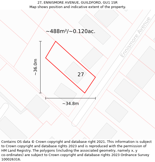 27, ENNISMORE AVENUE, GUILDFORD, GU1 1SR: Plot and title map