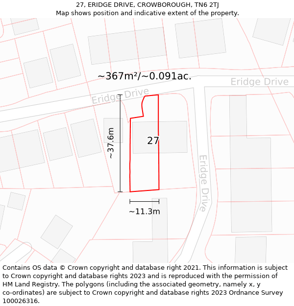 27, ERIDGE DRIVE, CROWBOROUGH, TN6 2TJ: Plot and title map