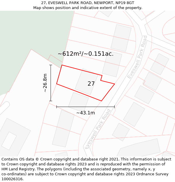 27, EVESWELL PARK ROAD, NEWPORT, NP19 8GT: Plot and title map