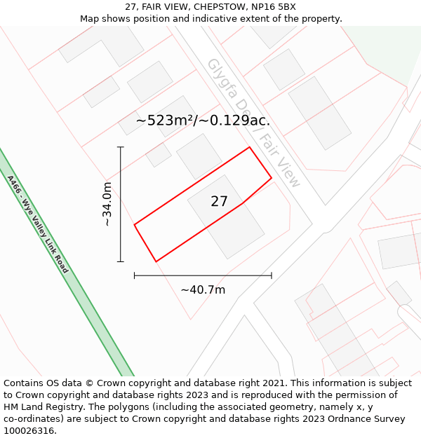 27, FAIR VIEW, CHEPSTOW, NP16 5BX: Plot and title map