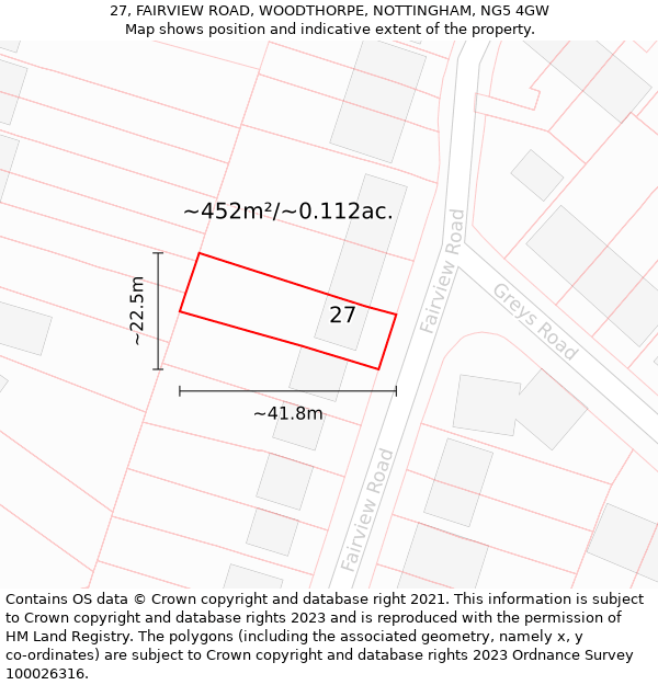 27, FAIRVIEW ROAD, WOODTHORPE, NOTTINGHAM, NG5 4GW: Plot and title map