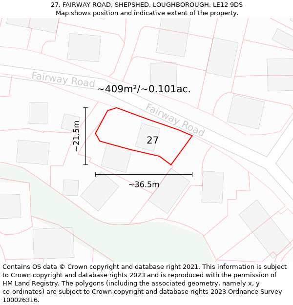 27, FAIRWAY ROAD, SHEPSHED, LOUGHBOROUGH, LE12 9DS: Plot and title map