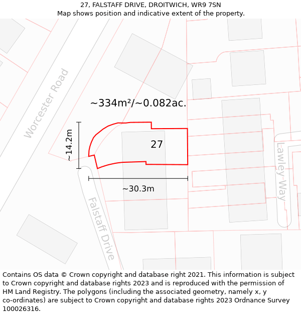 27, FALSTAFF DRIVE, DROITWICH, WR9 7SN: Plot and title map