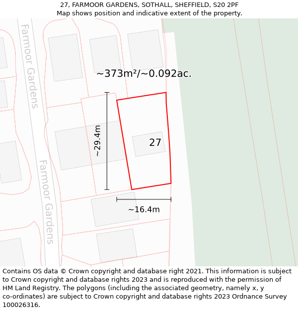 27, FARMOOR GARDENS, SOTHALL, SHEFFIELD, S20 2PF: Plot and title map