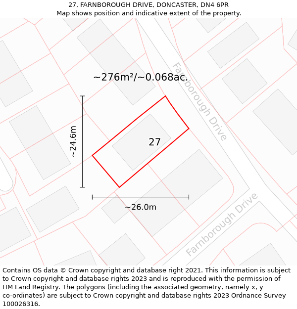 27, FARNBOROUGH DRIVE, DONCASTER, DN4 6PR: Plot and title map