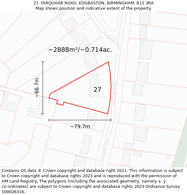 27, FARQUHAR ROAD, EDGBASTON, BIRMINGHAM, B15 3RA: Plot and title map