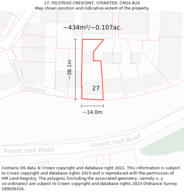 27, FELSTEAD CRESCENT, STANSTED, CM24 8UX: Plot and title map