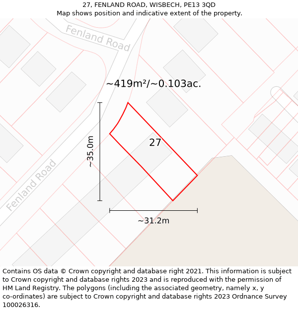 27, FENLAND ROAD, WISBECH, PE13 3QD: Plot and title map