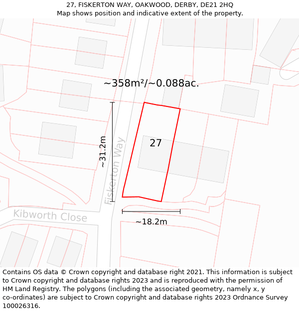 27, FISKERTON WAY, OAKWOOD, DERBY, DE21 2HQ: Plot and title map