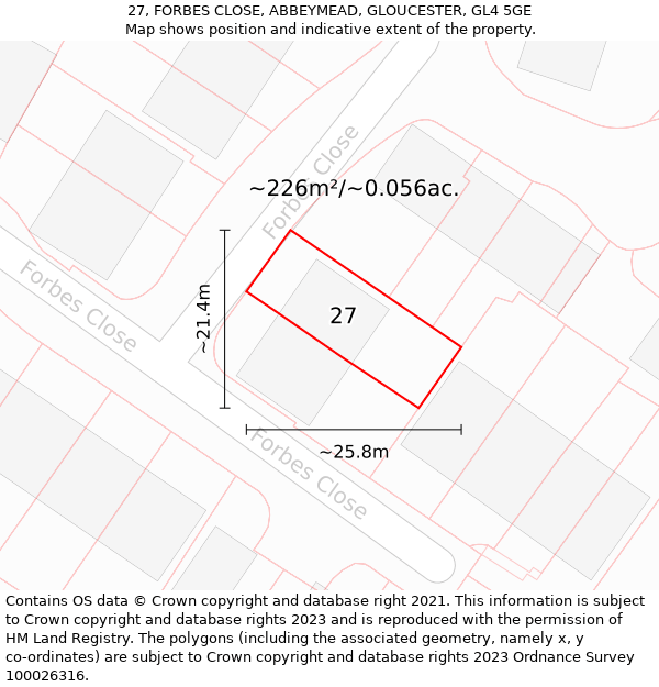 27, FORBES CLOSE, ABBEYMEAD, GLOUCESTER, GL4 5GE: Plot and title map