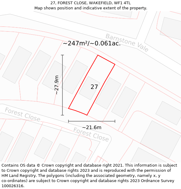 27, FOREST CLOSE, WAKEFIELD, WF1 4TL: Plot and title map