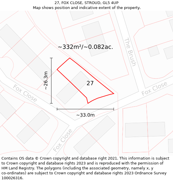 27, FOX CLOSE, STROUD, GL5 4UP: Plot and title map