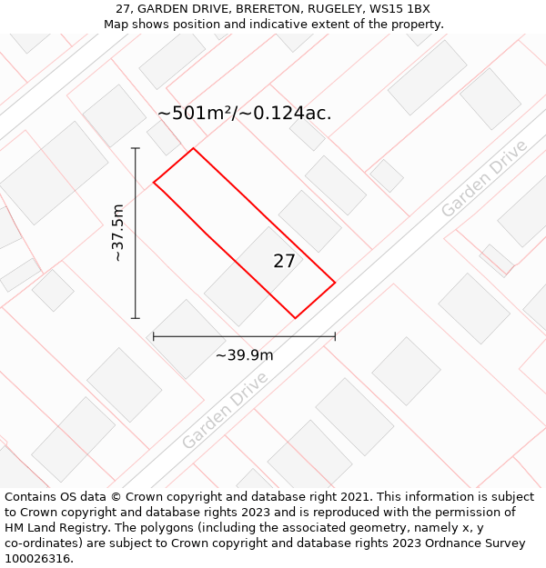 27, GARDEN DRIVE, BRERETON, RUGELEY, WS15 1BX: Plot and title map