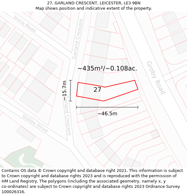 27, GARLAND CRESCENT, LEICESTER, LE3 9BN: Plot and title map