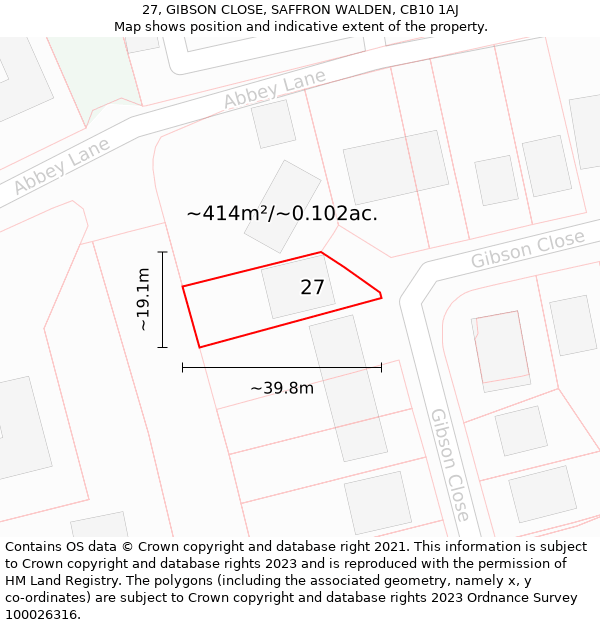 27, GIBSON CLOSE, SAFFRON WALDEN, CB10 1AJ: Plot and title map