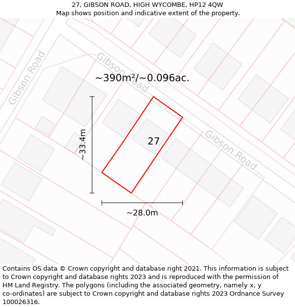 27, GIBSON ROAD, HIGH WYCOMBE, HP12 4QW: Plot and title map