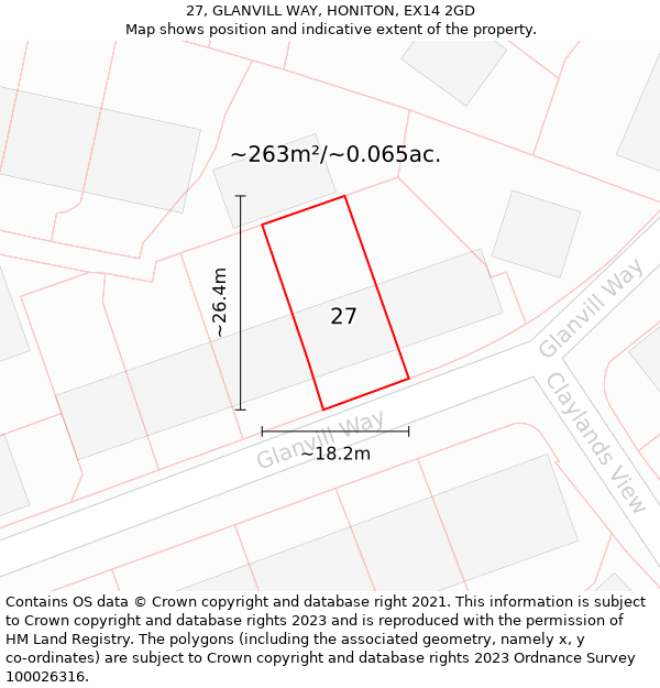 27, GLANVILL WAY, HONITON, EX14 2GD: Plot and title map