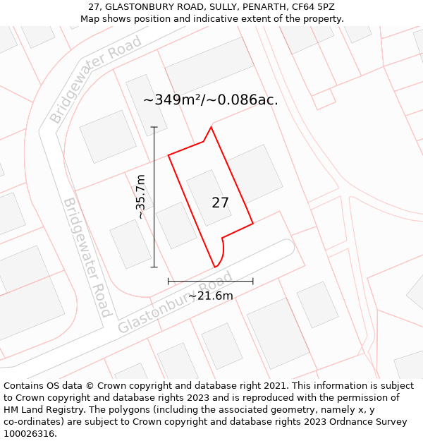 27, GLASTONBURY ROAD, SULLY, PENARTH, CF64 5PZ: Plot and title map