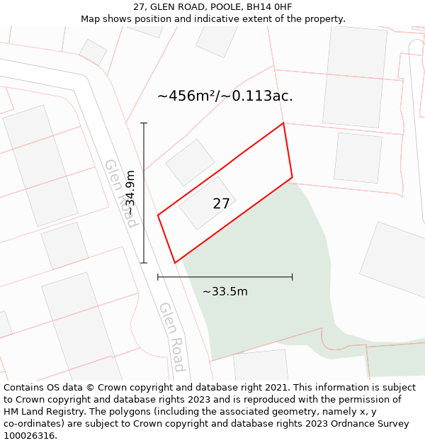 27, GLEN ROAD, POOLE, BH14 0HF: Plot and title map