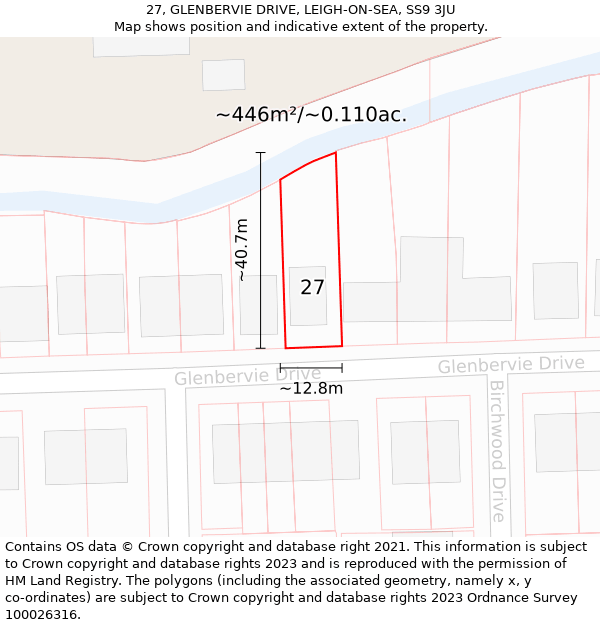 27, GLENBERVIE DRIVE, LEIGH-ON-SEA, SS9 3JU: Plot and title map