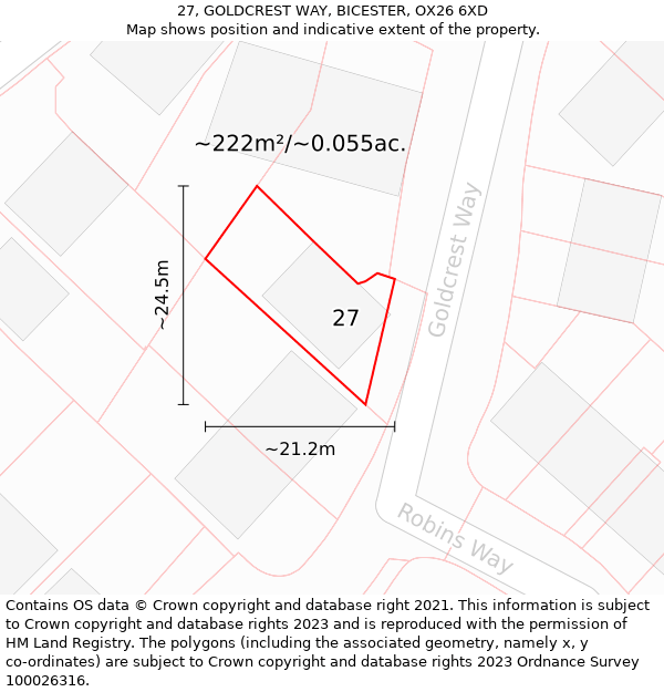 27, GOLDCREST WAY, BICESTER, OX26 6XD: Plot and title map