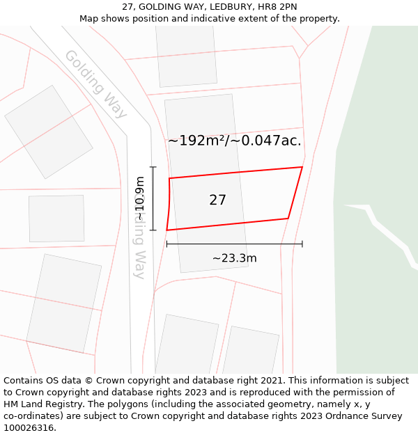 27, GOLDING WAY, LEDBURY, HR8 2PN: Plot and title map