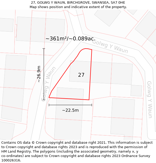 27, GOLWG Y WAUN, BIRCHGROVE, SWANSEA, SA7 0HE: Plot and title map