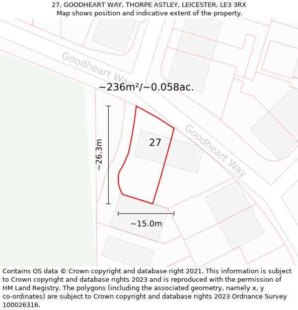 27, GOODHEART WAY, THORPE ASTLEY, LEICESTER, LE3 3RX: Plot and title map