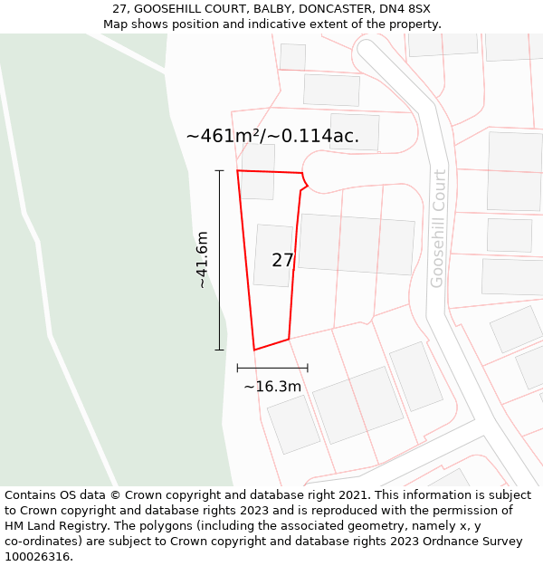 27, GOOSEHILL COURT, BALBY, DONCASTER, DN4 8SX: Plot and title map