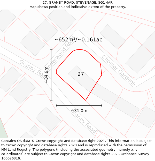 27, GRANBY ROAD, STEVENAGE, SG1 4AR: Plot and title map