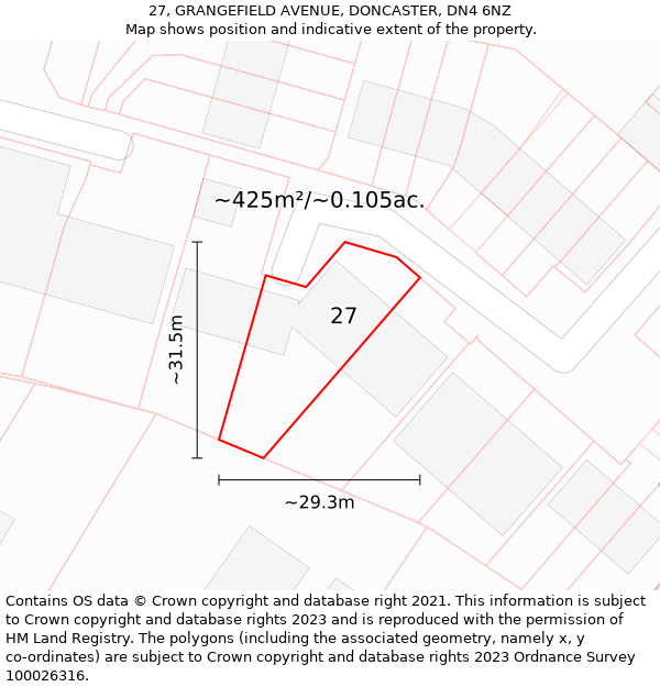 27, GRANGEFIELD AVENUE, DONCASTER, DN4 6NZ: Plot and title map