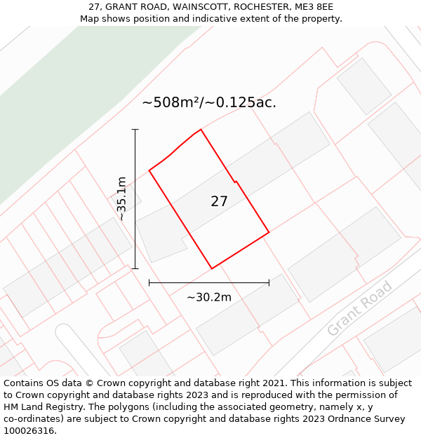 27, GRANT ROAD, WAINSCOTT, ROCHESTER, ME3 8EE: Plot and title map