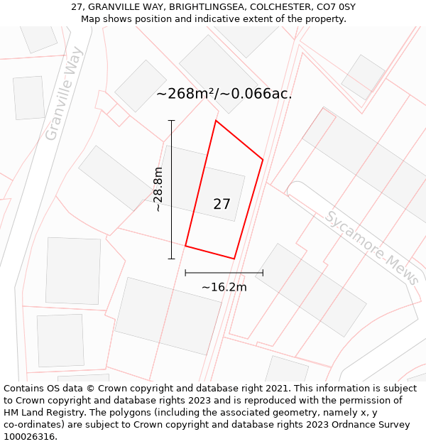 27, GRANVILLE WAY, BRIGHTLINGSEA, COLCHESTER, CO7 0SY: Plot and title map