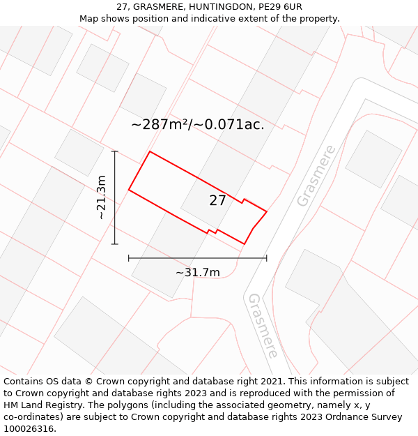 27, GRASMERE, HUNTINGDON, PE29 6UR: Plot and title map