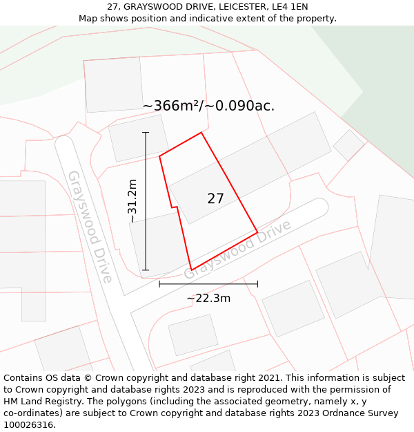 27, GRAYSWOOD DRIVE, LEICESTER, LE4 1EN: Plot and title map