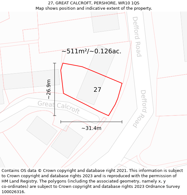 27, GREAT CALCROFT, PERSHORE, WR10 1QS: Plot and title map