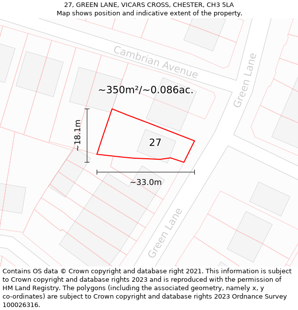 27, GREEN LANE, VICARS CROSS, CHESTER, CH3 5LA: Plot and title map